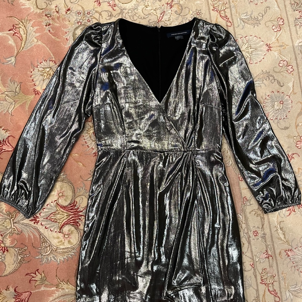 Shimmering Silver Long Sleeve Dress